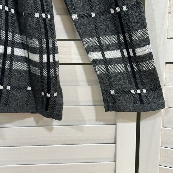 Cardigan Large Croft & Barrow Longline Plaid Black White & Gray - Picture 10 of 15